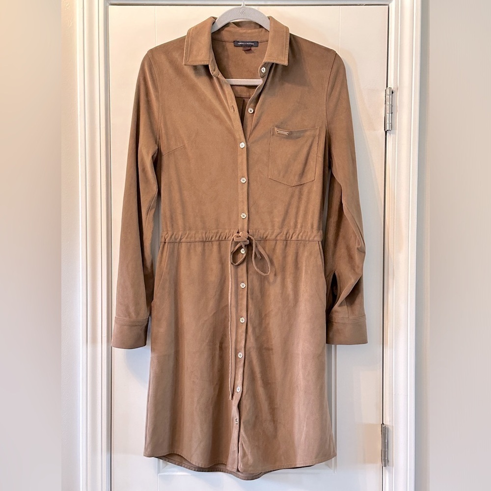 NWOT Tommy Hilfiger Ultrasuede Brown Tan Drawstring Shirt Dress Size 4